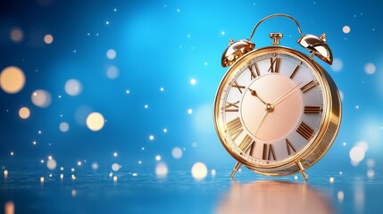 Timeless elegance, gold clock on vibrant blue background a captivating visual representation of style and precision