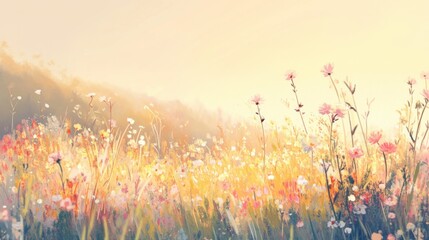 Naklejka premium Illustration of a gentle meadow with pastel-colored