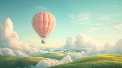 Fototapeta premium Illustration of a pastel-colored hot air balloon floating