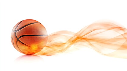 Fiery basketball speed, dynamic motion, white background, sports action