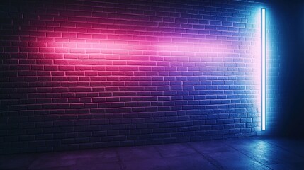 Pink and Blue Neon Lights on Brick Wall