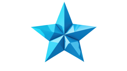 Light blue faceted star shining on transparent background
