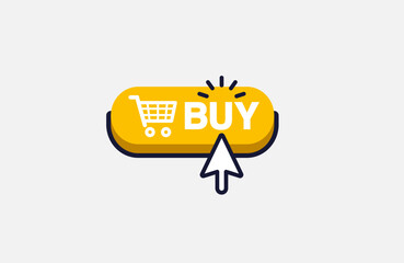 Modern, clean, flat design of buy button with mouse click symbol. Vector illustration.