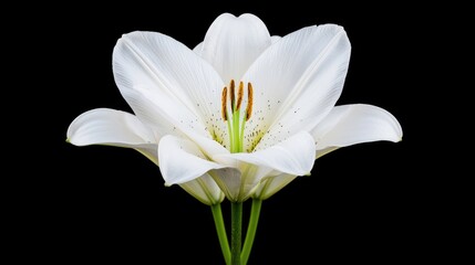 White Lily Flower Bloom Isolated Black Background