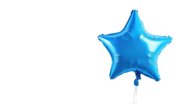 Blue star shaped balloon floating on transparent background