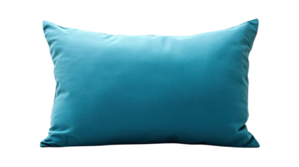 Clean cyan pillow isolated on transparent background for comfortable sleep