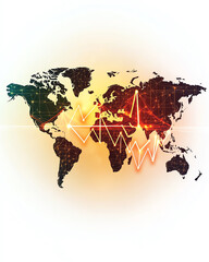 Abstract world map with glowing graph lines, representing global data trends and analytics in a digital age.
