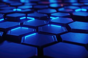 Obraz premium Hexagon Grid: Blue Neon Glows