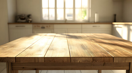 Wooden Table in Sunlit Kitchen