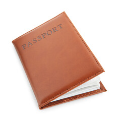 Passport in brown cover isolated on white