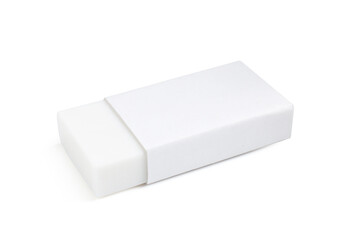 New eraser isolated on white. School stationery