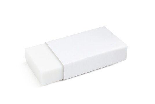 New eraser isolated on white. School stationery
