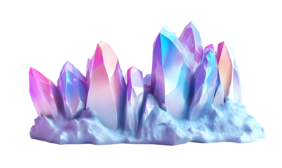 Iridescent crystals cluster, fantasy setting, magical background, ideal for game assets