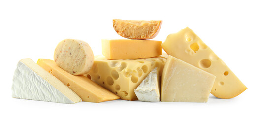Different types of cheese isolated on white