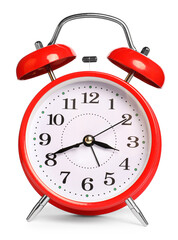 One red alarm clock isolated on white