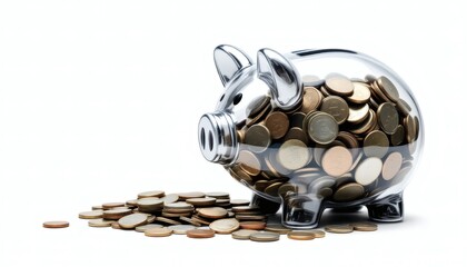 Transparent Piggy Bank Filled with Coins Saving Money Concept