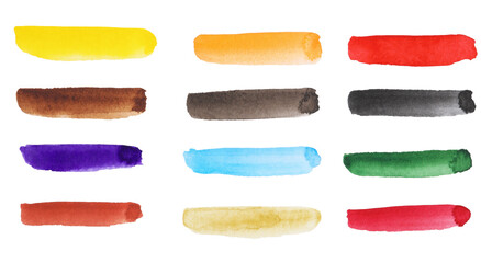 Painted watercolor strokes on white background, top view