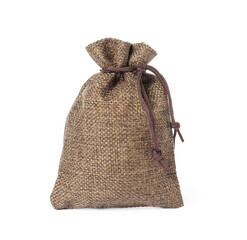 One brown burlap sack isolated on white