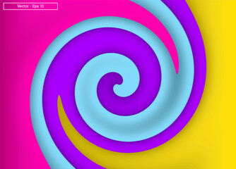 Fluid colored vector design on a spiral in purple, light blue, yellow, and cyan colors