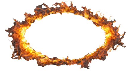 Realistic fire oval frame burning on transparent background