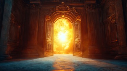 Fototapeta premium Palace doorway, fire, heaven, fantasy, game background