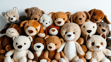 pile of stuffed animals on a white background