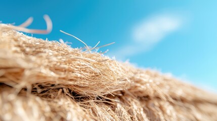 Close-up of beige natural fiber against blue sky
