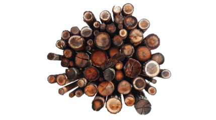 Pile of logs on transparent background creating rustic charm