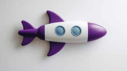 Purple rocket toy on white background;  launch, innovation, childhood, future, play