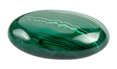 Polished malachite gemstone, oval shape, studio shot, green mineral, jewelry design