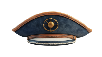 Captain hat with golden insignia isolated on transparent background
