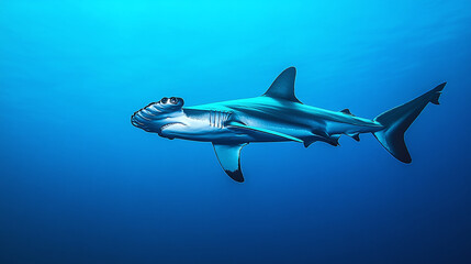 Fototapeta premium A striking image of a hammerhead shark swimming gracefully through the blue