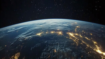 Fototapeta premium A time-lapse effect of the Earth rotating, viewed from space with city lights at night