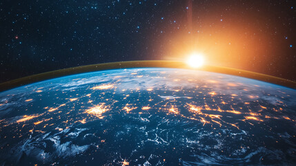 Obraz premium A time-lapse effect of the Earth rotating, viewed from space with city lights at night