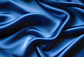 Obraz premium Elegant Blue Satin Fabric Drapes, Soft Texture, Luxurious Waves