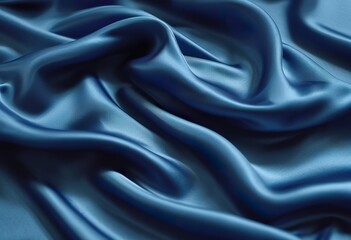 Obraz premium Elegant Blue Satin Fabric Drapes, Soft Texture, Luxurious Waves