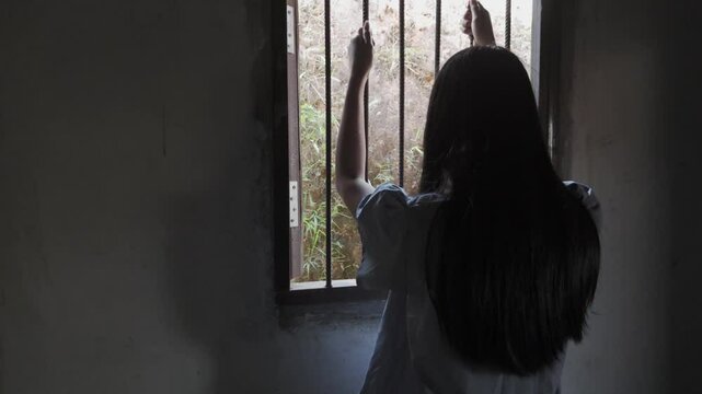 trafficking concept, girl was a victim of human trafficking, human rights violations, missing kidnapped