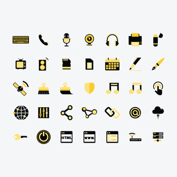 icon set black and yellow colors