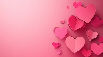 Valentine's Day card with hearts paper cut style on a pink background.