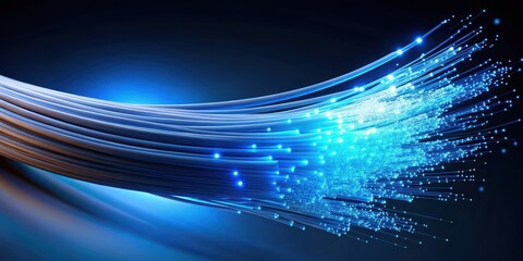 High-quality blue fiber optic cable with a glowing end light isolated on a dark background, highlighting its unique properties and technology, blue fiber optic cable, communication