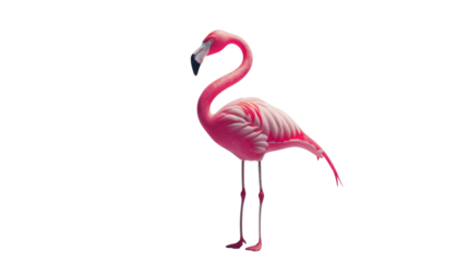 Pink flamingo standing on transparent background, wildlife concept