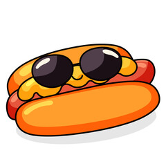cute hotdog cartoon kawaii sticker. character vector illustration