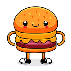 cute burger cartoon kawaii sticker. character vector illustration