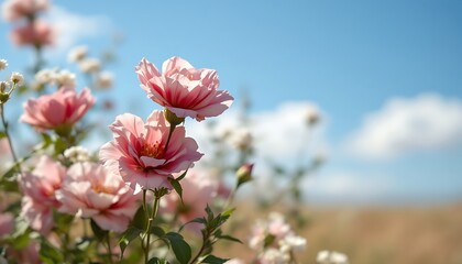 Obraz premium Pink Flowers Blooming in Sunny Field Summer Bouquet