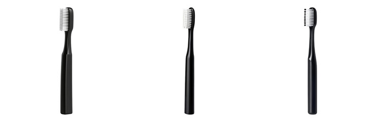 Black Toothbrush Set with Three Views Isolated on transparent background