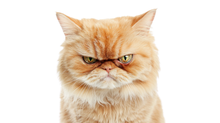 Grumpy persian cat showing displeasure on transparent background