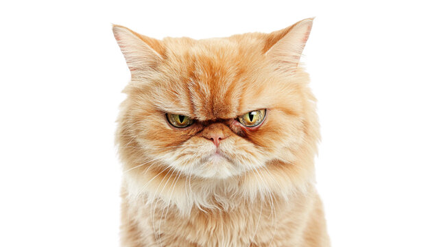 Grumpy persian cat showing displeasure on transparent background