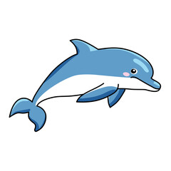 cute dolphin cartoon kawaii sticker. character vector illustration