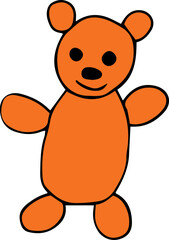 a toy of a small smiling orange teddy bear with round paws