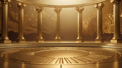 luxury ancient greek themed podium on soft gold background
